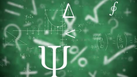 Mathematical-equations-and-diagrams-floating-against-mathematical-symbols-on-green-background