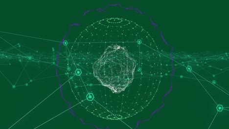 Animation-of-globe-with-network-of-connections-on-green-background
