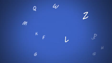 Digitale-Animation-Mehrerer-Weißer-Englischer-Alphabete,-Die-Vor-Blauem-Hintergrund-Schweben