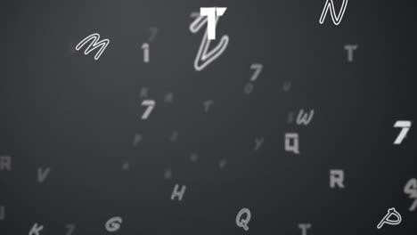 Digitale-Animation-Mehrerer-Wechselnder-Zahlen-Und-Alphabete,-Die-Vor-Grauem-Hintergrund-Schweben