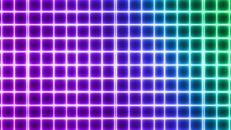 Animation-of-glowing-green-to-purple-formation-of-squares-flashing-on-seamless-loop