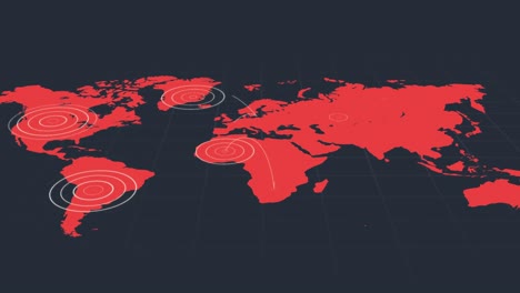 Rote-Weltkarte-Mit-Strahlend-Weißen-Konzentrischen-Kreisen-über-Gebieten-Auf-Schwarzem-Hintergrund