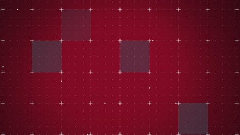 Animation-of-moving-markers-and-squares-over-grid-on-red-background