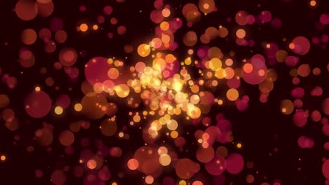 Animation-of-white-glowing-gold-spots-of-lights-over-pink-spots-in-background