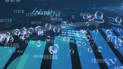 Múltiples-Burbujas-Flotando-Y-Cambiando-Números-Contra-El-Procesamiento-De-Datos-Financieros-Sobre-Fondo-Azul