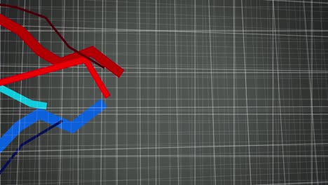 Animation-Roter-Und-Blauer-Linien,-Die-Sich-über-Das-Gitter-Bewegen-Und-Verarbeiten