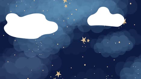 Animation-of-floating-white-clouds-with-glowing-stars-and-night-sky