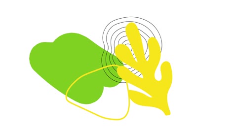 Animation-Grüner-Und-Gelber-Abstrakter,-Lebendiger-Formen-Und-Linien,-Die-Sich-Auf-Weißem-Hintergrund-Bewegen