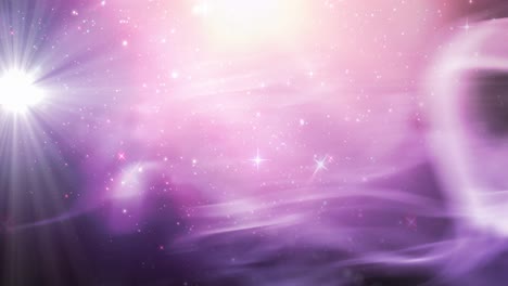 Animation-of-glowing-stars-on-pink-and-purple-light-trails-in-universe