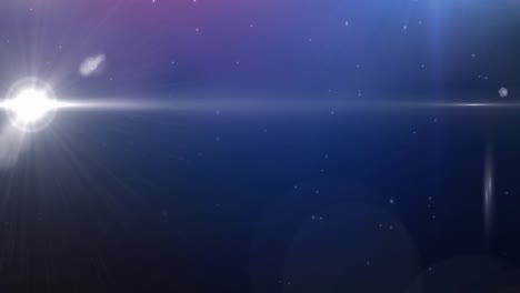 Animation-of-glowing-stars-with-lens-flare-on-blue-and-purple-light-trails-in-universe