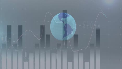 Animation-Der-Finanzdatenverarbeitung-über-Dem-Blauen-Globus