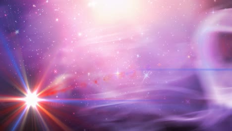 Animation-of-glowing-stars-on-pink-and-purple-light-trails-in-universe