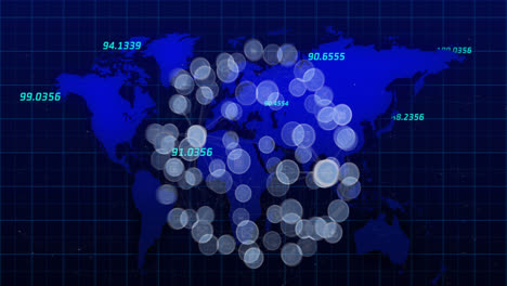 Animation-Des-Globus-Mit-Symbolen-Und-Zahlen,-Die-Sich-über-Der-Weltkarte-ändern