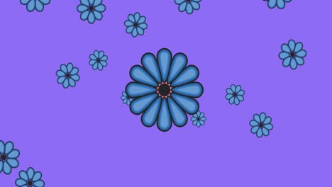 Animation-of-blue-flowers-on-purple-background