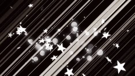 Animation-of-white-stars-floating-over-white-flickering-lines