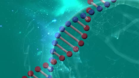 Animation-Eines-DNA-Strangs,-Der-Sich-Mit-Einem-Netzwerk-Von-Verbindungen-über-Den-Globus-Dreht