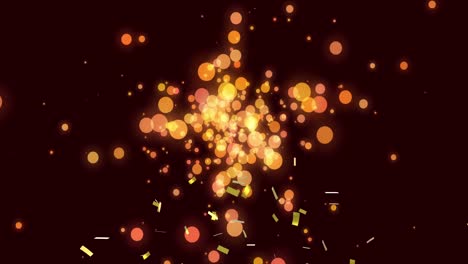 Animation-of-confetti-falling-over-glowing-lights-on-black-background