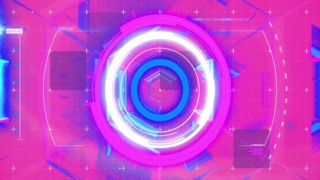 Animation-of-scope-scanning-over-pink-and-blue-neon-tunnel-background