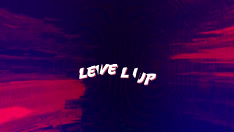 Animation-of-level-up-text-on-purple-and-red-glowing-background