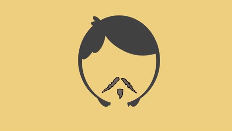 Animation-of-wig-and-different-moustache-on-yellow-background