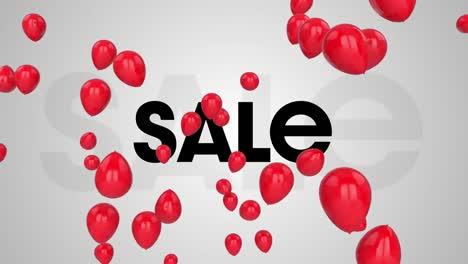Digitale-Animation-Mehrerer-Roter-Luftballons,-Die-Vor-Verkaufstext-Auf-Grauem-Hintergrund-Schweben