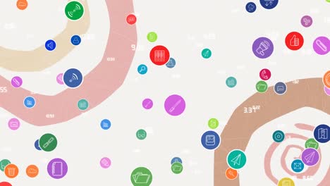 Animation-of-network-of-media-icons-on-colourful-background