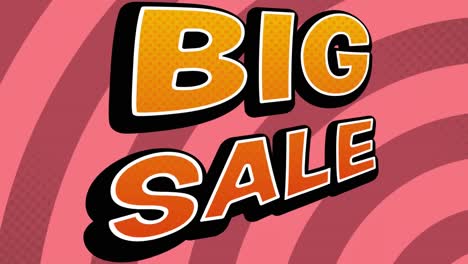 Animation-of-orange-text-big-sale,-over-concentric-dark-pink-circles