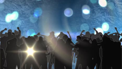Animation-Von-Menschensilhouetten,-Die-Mit-Leuchtenden-Lichtflecken-Tanzen