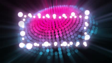 Animation-of-christmas-decoration-fairy-lights-with-copy-space-over-shimmering-blue-and-pink-dots