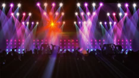 Digital-animation-of-colorful-shining-lights-over-silhouette-of-people-dancing