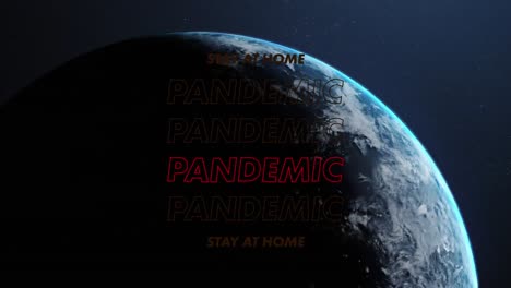 Red-stripes-against-stay-at-home-and-pandemic-text-over-globe-on-blue-background