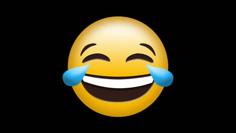 Digital-animation-of-red-decorative-designs-over-laughing-face-emoji-on-black-background