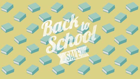 Animation-of-back-to-school-sale-text-over-school-items-icons-on-green-background