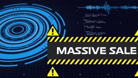 Massive-sale-text-banner-against-round-scanner-and-data-processing-on-blue-background