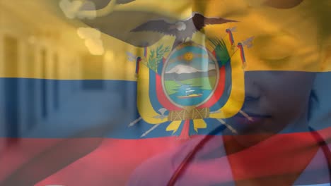 Composición-Digital-De-La-Bandera-De-Ecuador-Ondeando-Contra-Una-Mujer-Afroamericana-En-El-Hospital