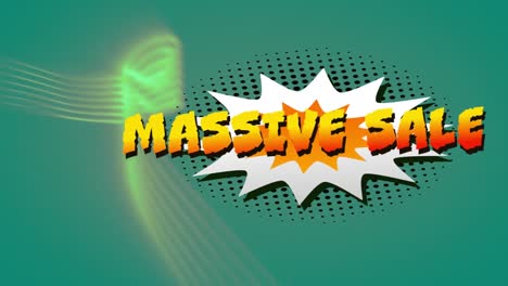 Massive-sale-text-over-retro-speech-bubble-against-digital-waves-on-green-background