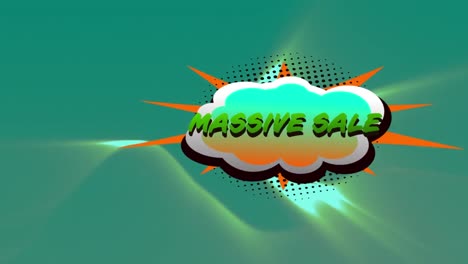 Massive-sale-text-over-retro-speech-bubble-against-digital-waves-on-green-background