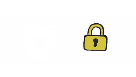Digital-animation-of-yellow-padlock-lock-icon-against-white-background