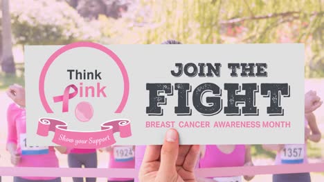 Animation-Des-Pink-Ribbon-Logos-Und-Brustkrebstextes-über-Einer-Gruppe-Verschiedener-Frauen