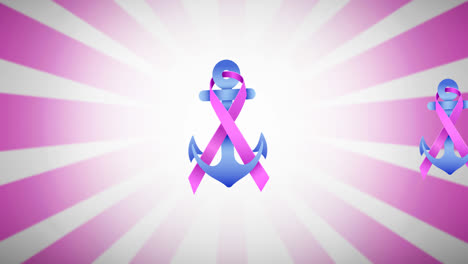Animation-of-multiple-pink-ribbon-anchor-logo-appearing-on-pink-background