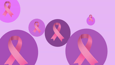 Animation-of-multiple-pink-ribbon-logo-appearing-on-pink-background