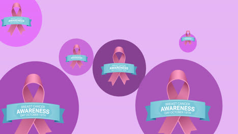 Animation-of-multiple-pink-ribbon-logo-and-breast-cancer-text-appearing-on-pink-background