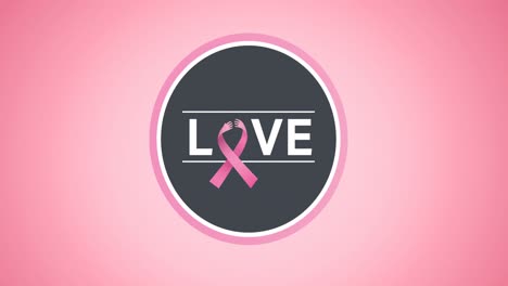 Animation-of-pink-ribbon-logo-and-love-text-appearing-on-pink-background