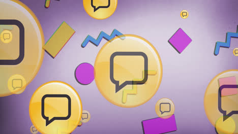 Animation-of-social-media-message-icons-and-abstract-shapes-on-purple-background