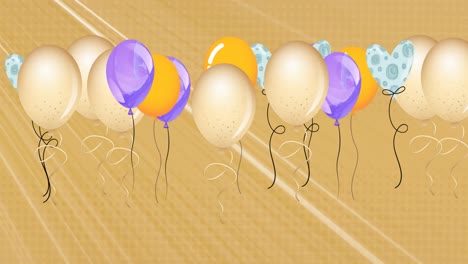 Animation-of-colorful-balloons-flying-over-beige-background
