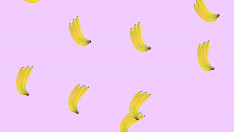 Animation-Einzelner-Bananen,-Die-Auf-Violettem-Hintergrund-Schweben
