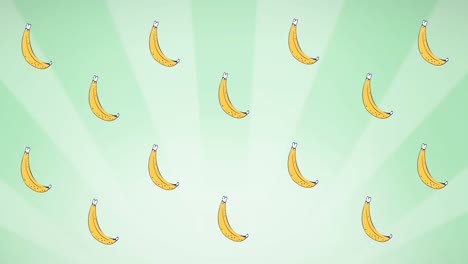 Animation-of-single-bananas-floating-on-green-background