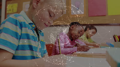 Animation-Von-Verbindungsnetzwerken-über-Schulkinder-Im-Klassenzimmer