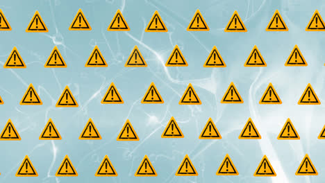 Animation-of-warning-signs-over-neurons-on-blue-background