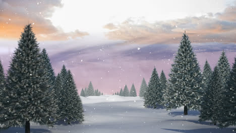 Animation-of-falling-snow-over-trees-on-white-background